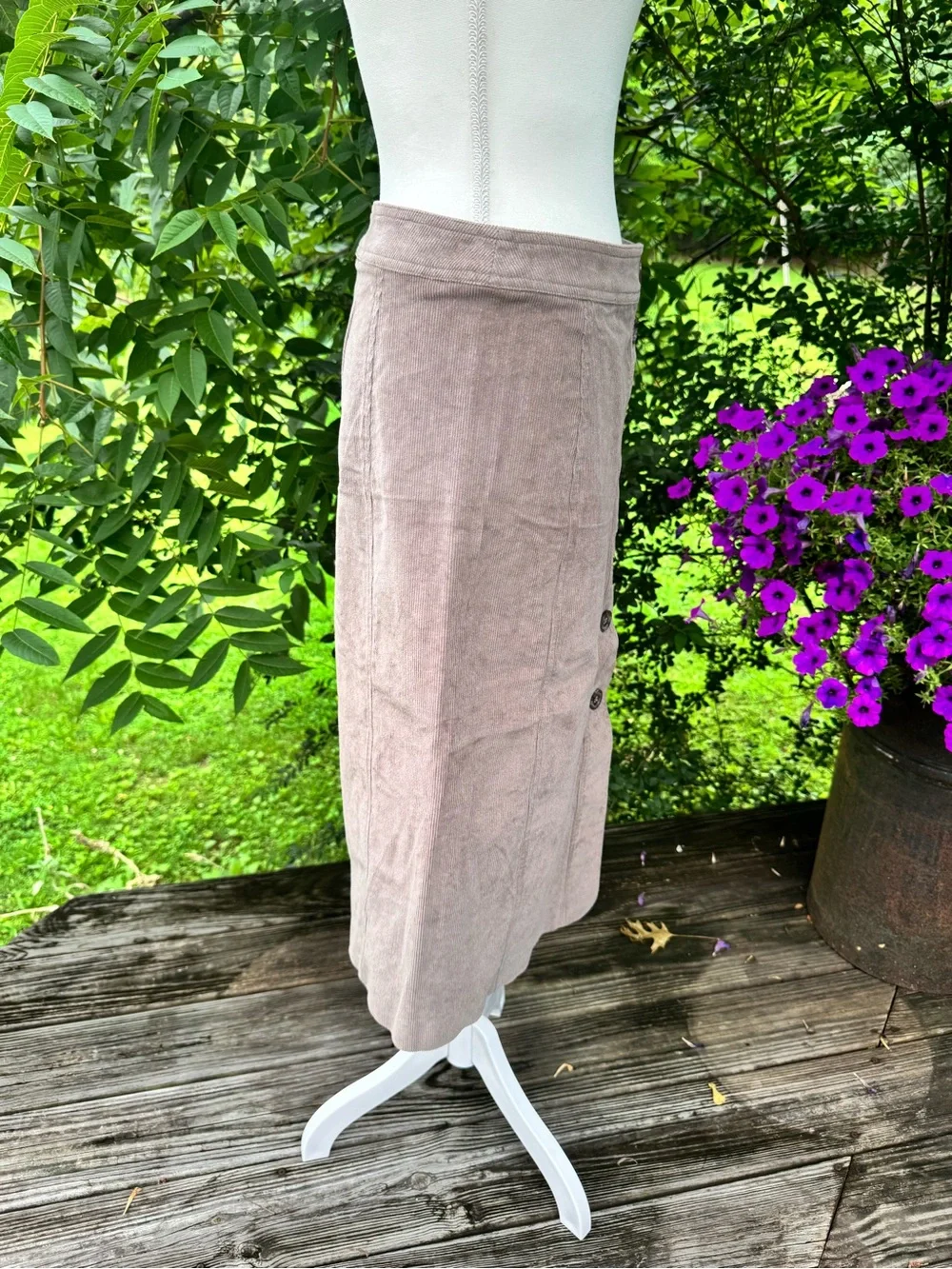 Banana Republic Corduroy Midi Skirt Sz 6 Taupe Button Front A-Line Cotton Blend